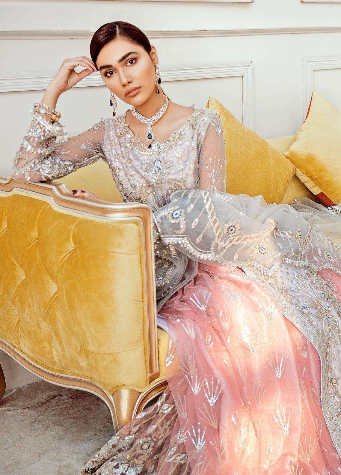 Maryum N Maria Embroidered Net Unstitched 3 Piece Suit MNM20B 04 Moon Light - Bridal Collection